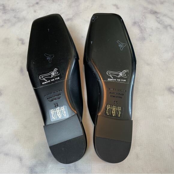 Jenni Kayne Mia Black Square Toe Italian Leather Mules Modern Flats NWOB Sz 36 - Picture 8 of 11